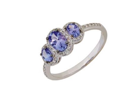 9kt White Gold Diamond & Tanzanite Trilogy Ring (T0.96c, D0.17ct)
