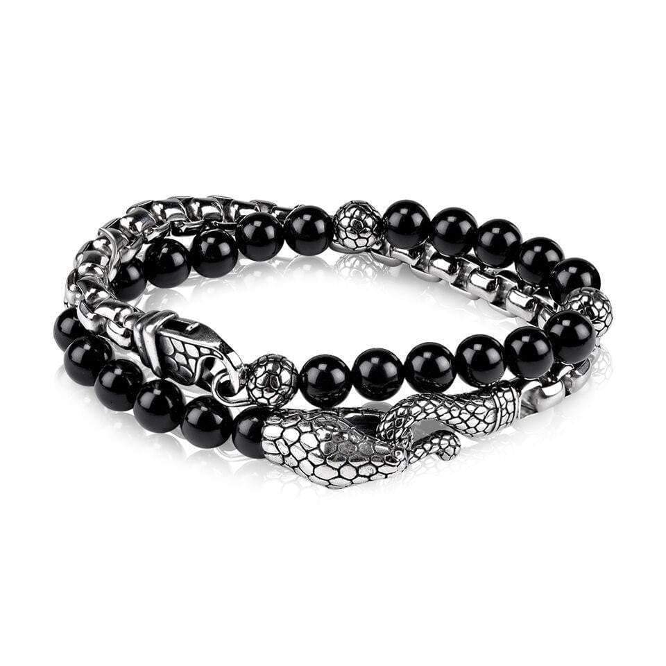Black Onyx Steel Snake Bracelet