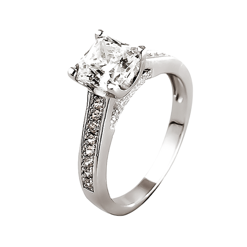 Silver Princess Cut Solitaire Ring