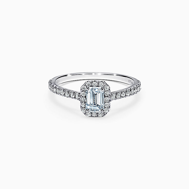 0.50ct emerald cut halo on platinum